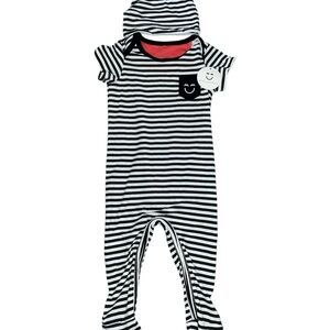 Miles and Milan Black and White Striped Bodysuit with Hat